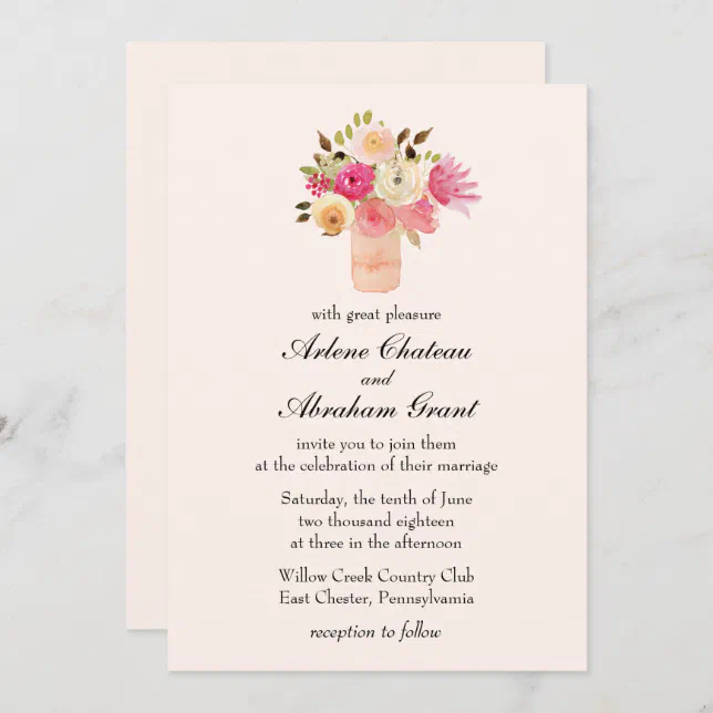 Pink Floral Joy Wedding Invitation Zazzle