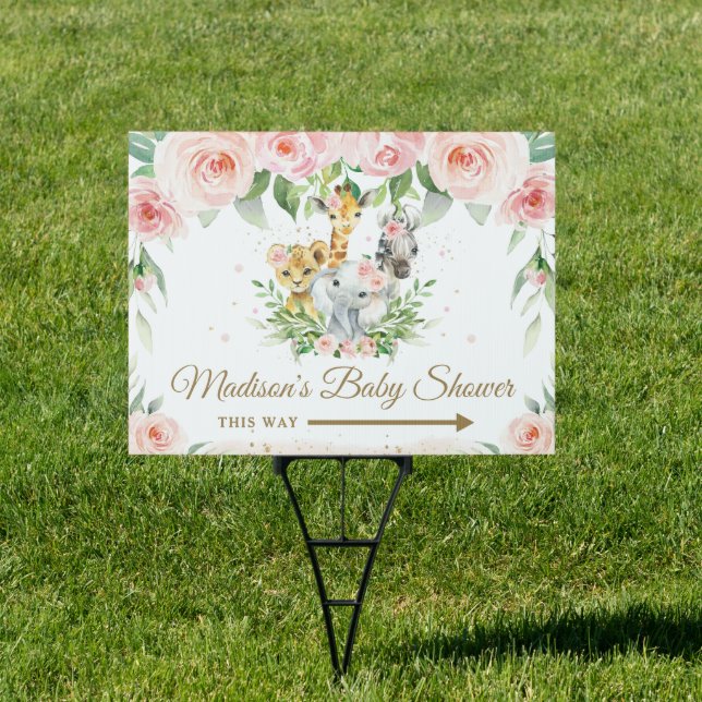 Pink Floral Jungle Animals Baby Shower Birthday  Sign (Insitu)