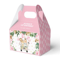 Pink Floral Jungle Safari Animals Girl Birthday Favor Boxes