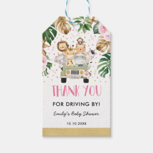 Pink Floral Jungle Safari Drive By Baby Shower Gift Tags