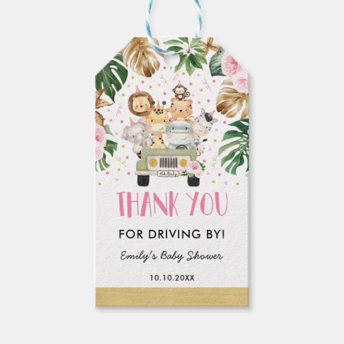Pink Floral Jungle Safari Drive By Baby Shower Gift Tags