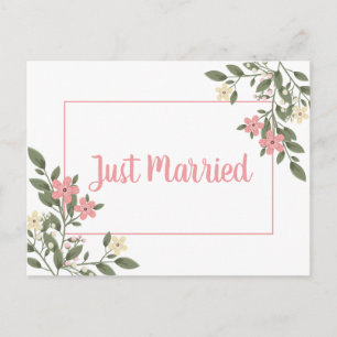 Pink Floral Just Married Wedding Flowers Spring Announcement Postcard