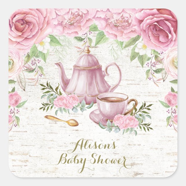 Pink Floral Kitchen Tea Thank You Sticker Favors (Front)