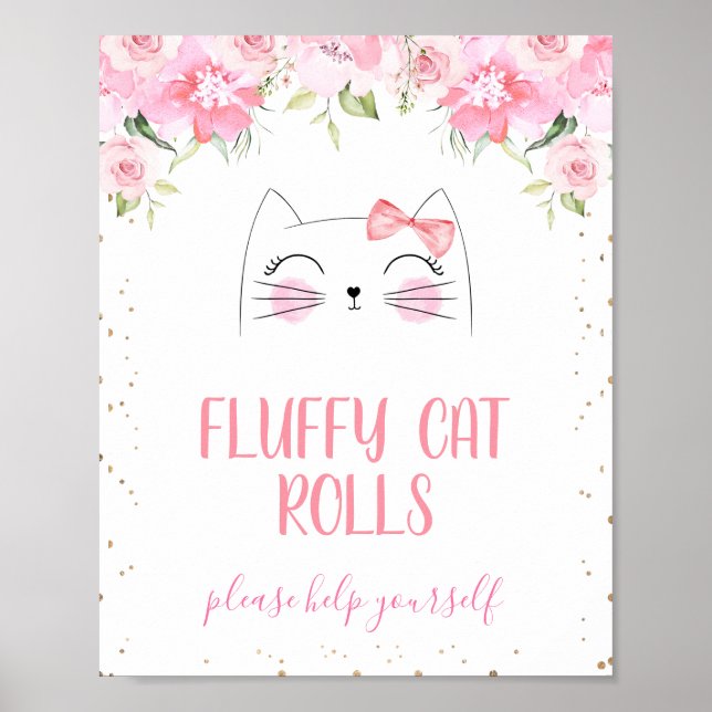 Pink Floral Kitten Face and Bow Birthday Sign (Front)