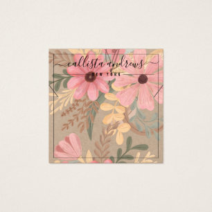 Pink Floral Kraft Cursive Necklace Display Card
