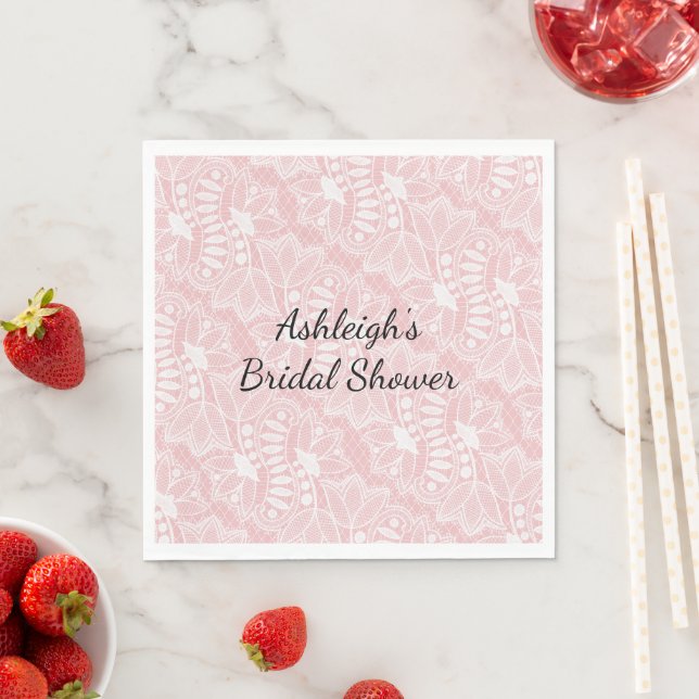 Pink Floral Lace Bridal Shower Napkins (Insitu)
