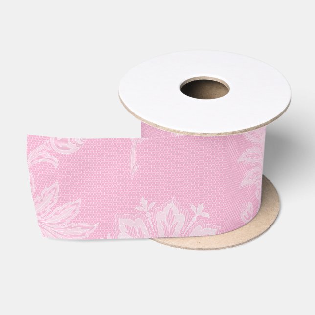Pink Floral Lace Bridal Shower Satin Ribbon (Spool)