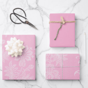 Pink Floral Lace Bridal Shower Wrapping Paper Sheets