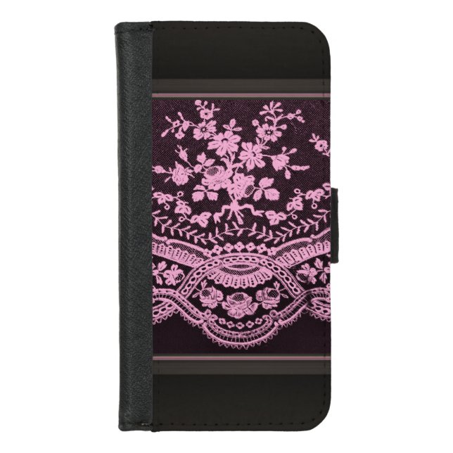 Pink Floral Lace iPhone Wallet Case (Front)