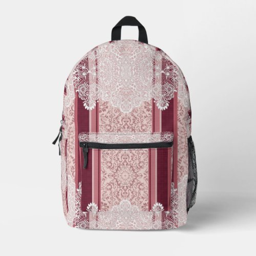 Pink floral lace print AI art  Printed Backpack