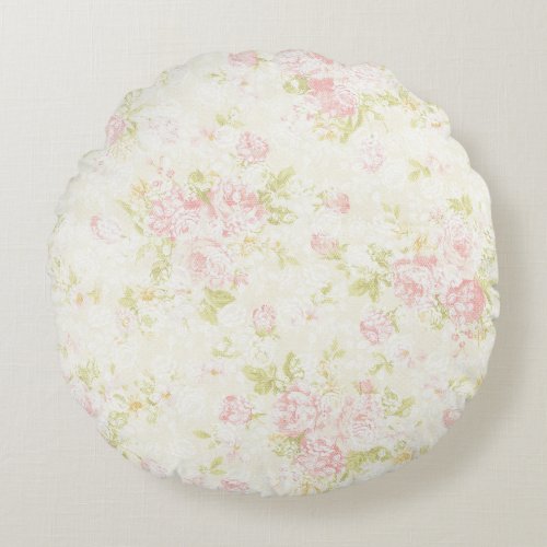Pink Floral Lace Shabby Chic Rustic Vintage Round Pillow