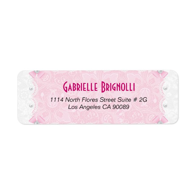 Pink Floral Lace & White Pearls Label (Front)