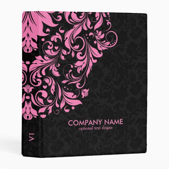 Pink Floral Lace With Black Damasks Background Mini Binder (Front/Spine)
