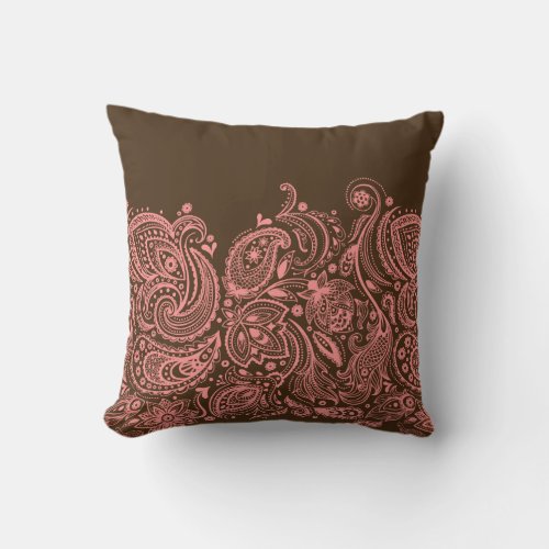 Pink Floral Lace With Brown Background Throw Pillow