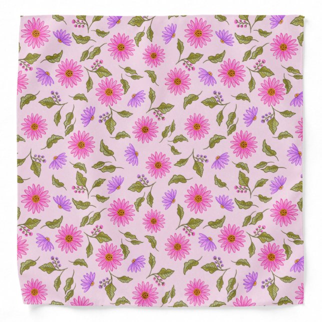 Pink Floral Lacy Daisy Cloth Bandana (Front)