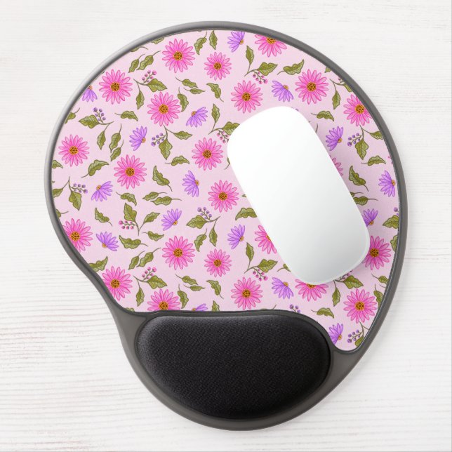 Pink Floral Lacy Daisy Gel Mouse Pad (Left Side)