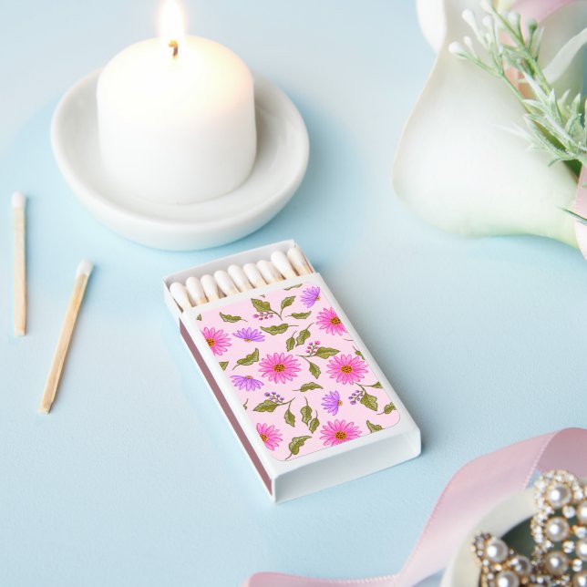 Pink Floral Lacy Daisy Gift Matchboxes (Insitu)