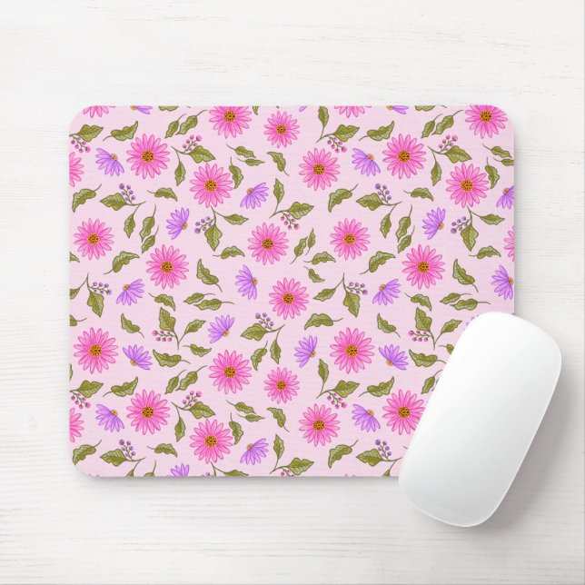 Pink Floral Lacy Daisy Mouse Pad (With Mouse)