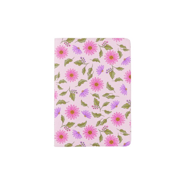 Pink Floral Lacy Daisy Passport Holder (Front)