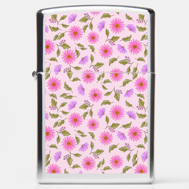 Pink Floral Lacy Daisy Zippo Lighter (Front)