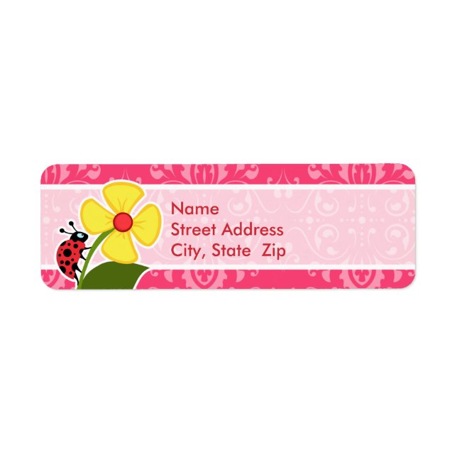 Pink Floral; Ladybug Label (Front)