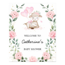 Pink Floral Lamb Easter Girl Baby Shower Welcome Poster