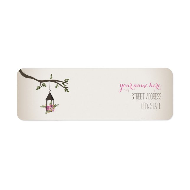 Pink Floral Lantern Tree Address Label (Front)