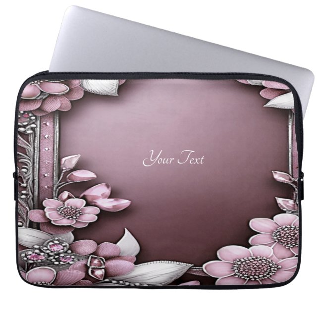 Pink Floral Laptop Sleeve (Front)