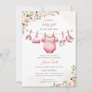 Pink Floral Laundry Baby Shower Invitation
