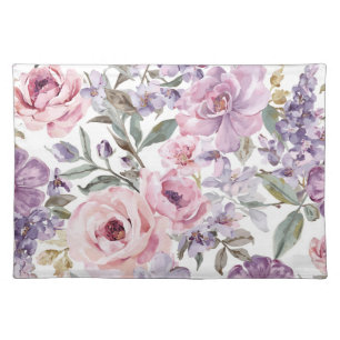 Pink Floral Lavender Rose Watercolor Purple Flower Cloth Placemat