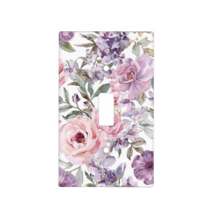Pink Floral Lavender Rose Watercolor Purple Flower Light Switch Cover