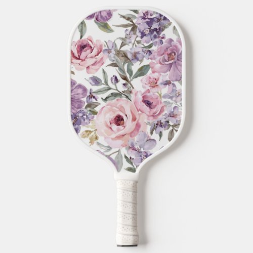 Pink Floral Lavender Rose Watercolor Purple Flower Pickleball Paddle
