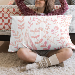 Pink Floral Leaves and Feathers Pattern Pillow Case