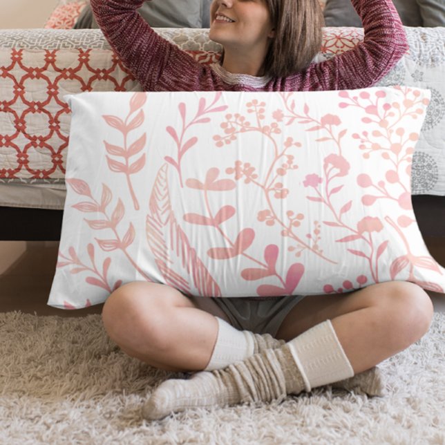 Pink Floral Leaves and Feathers Pattern Pillow Case (Creator Uploaded)