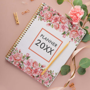 Pink Floral & Leaves Month and Week Planner