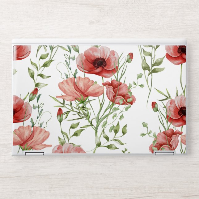 Pink Floral Leaves Watercolor Pattern HP Laptop Skin (Front)