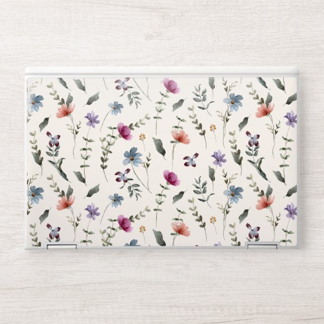 Pink Floral Leaves Watercolor Pattern HP Laptop Skin (Front)