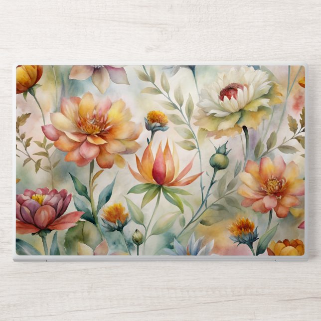 Pink Floral Leaves Watercolor Pattern HP Laptop Skin (Front)