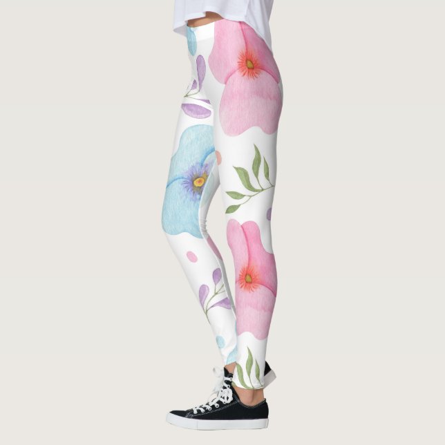 Pink Floral Leggings - Spring Bloom Yoga Pants (Left)