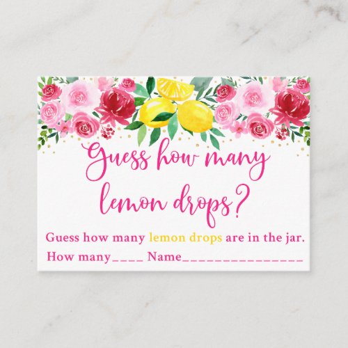 Pink Floral Lemon Baby Shower Guess How Many Game Enclosure Card