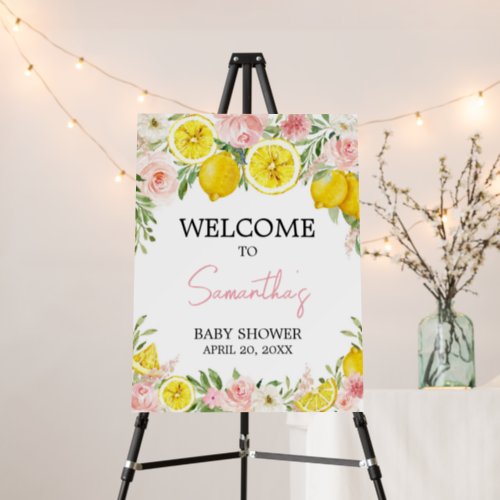Pink Floral Lemon Baby Shower Welcome Sign
