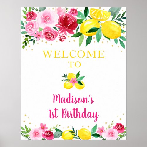 Pink Floral Lemon Birthday Welcome Poster