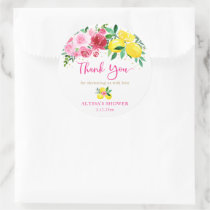 Pink Floral Lemon Bridal Shower Classic Round Sticker