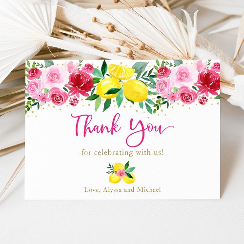 Pink Floral Lemon Bridal Shower Thank You Card