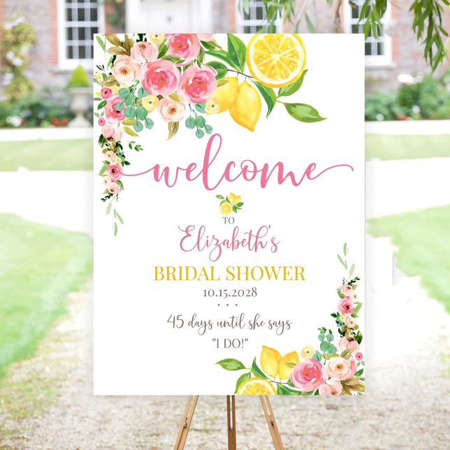 Pink Floral Lemon Bridal Shower Welcome Sign  (Creator Uploaded)