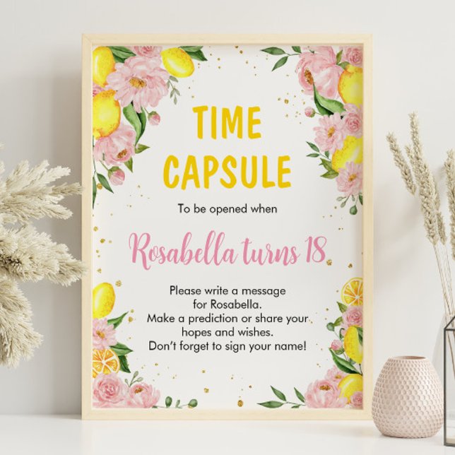 Pink Floral Lemon Girl Birthday Time Capsule Sign (Creator Uploaded)