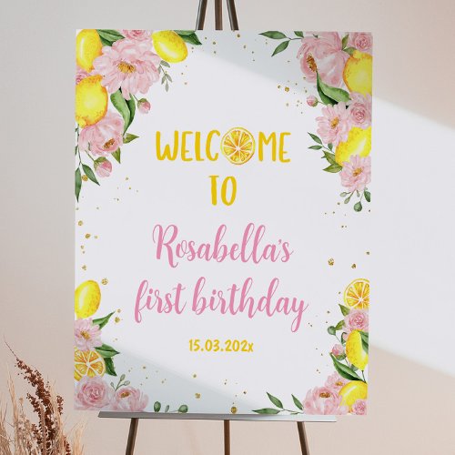 Pink Floral Lemon Girl Birthday Welcome Sign