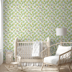 Pink Floral Lemons Citrus Pattern Wallpaper