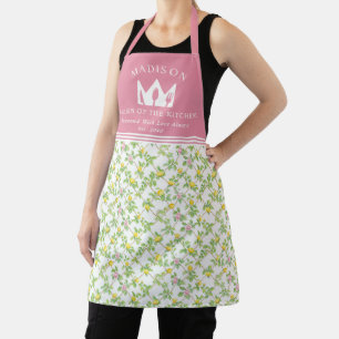Pink Floral Lemons Citrus Queen of the Kitchen Apron