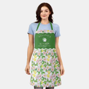 Pink Floral Lemons Citrus Queen of the Kitchen Apron